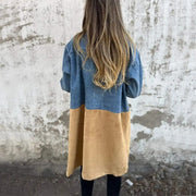 suit collar denim stitching mid-length coat, view 2 - MRSLM