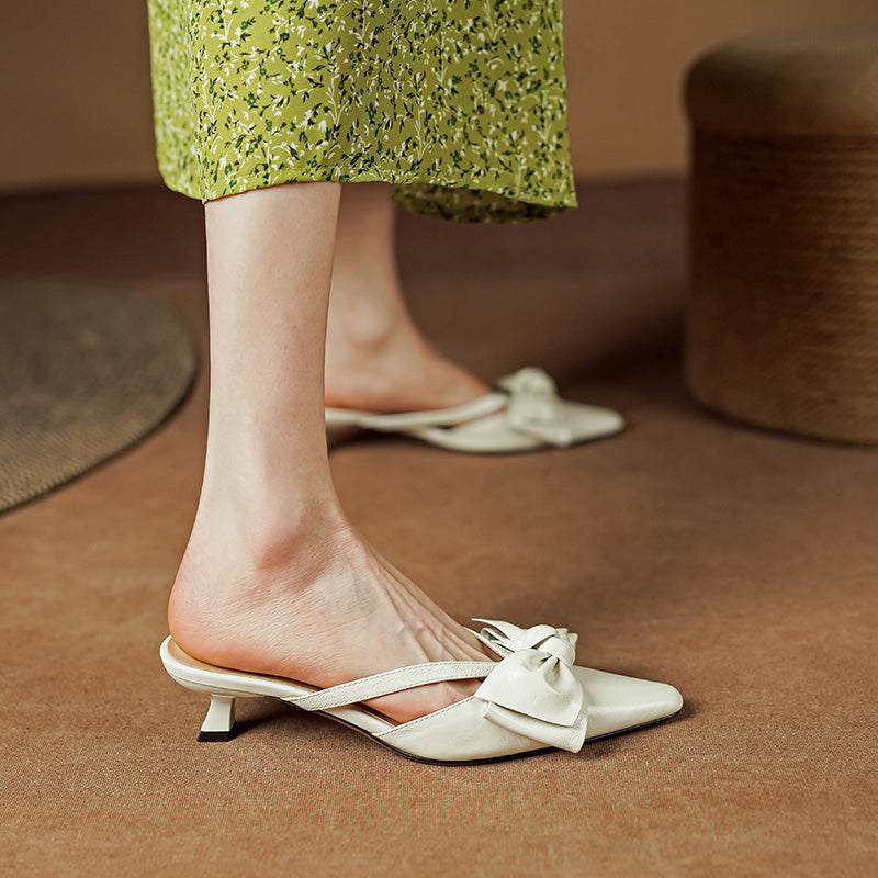 elegant leather mules with bowknot, view 21 - MRSLM