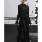 retro velvet mesh slim black dress, view 4 - MRSLM