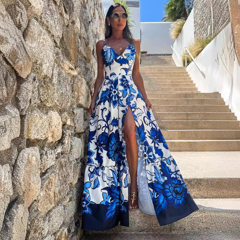 blue printed sling dress - MRSLM