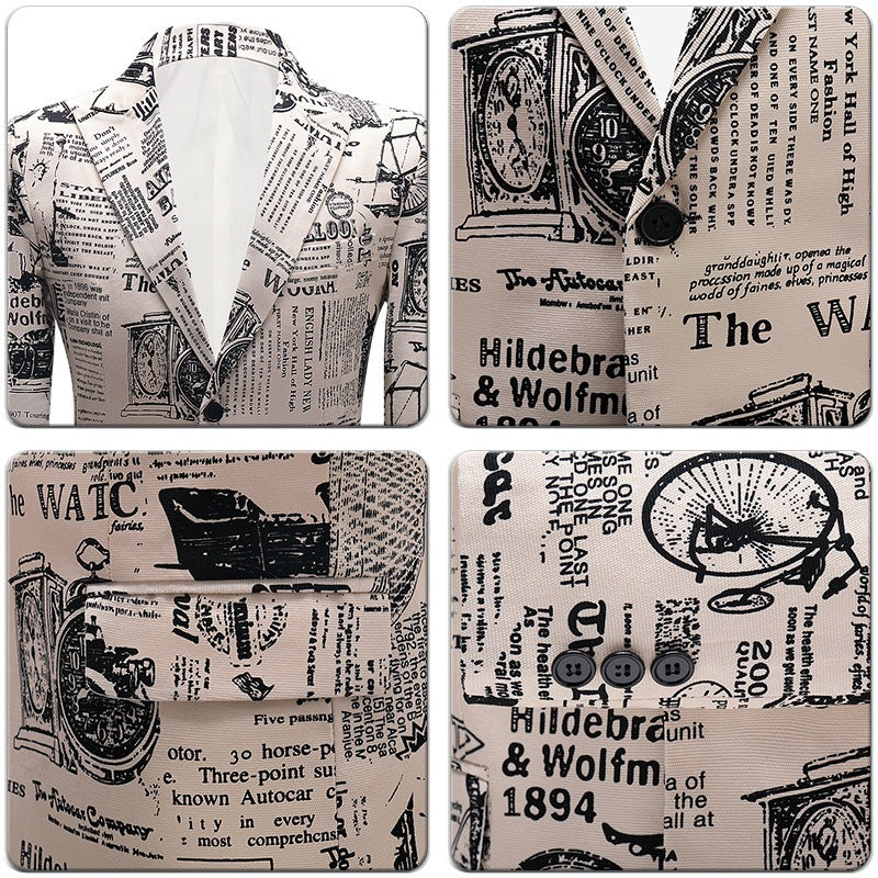 men's newspaper print blazer, view 4 - MRSLM
