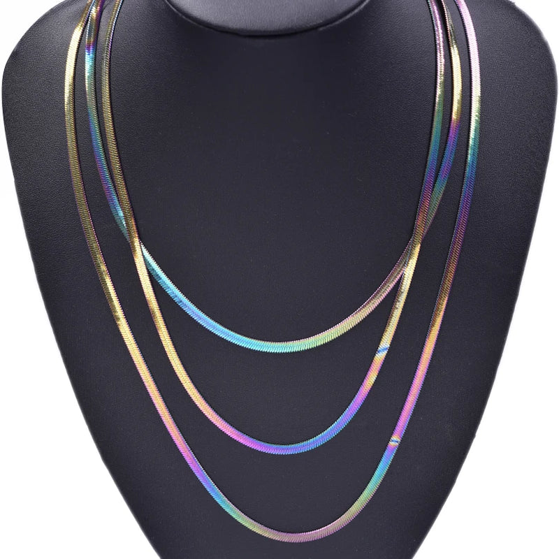 rainbow stainless steel snake chain necklace, view 5 - MRSLM