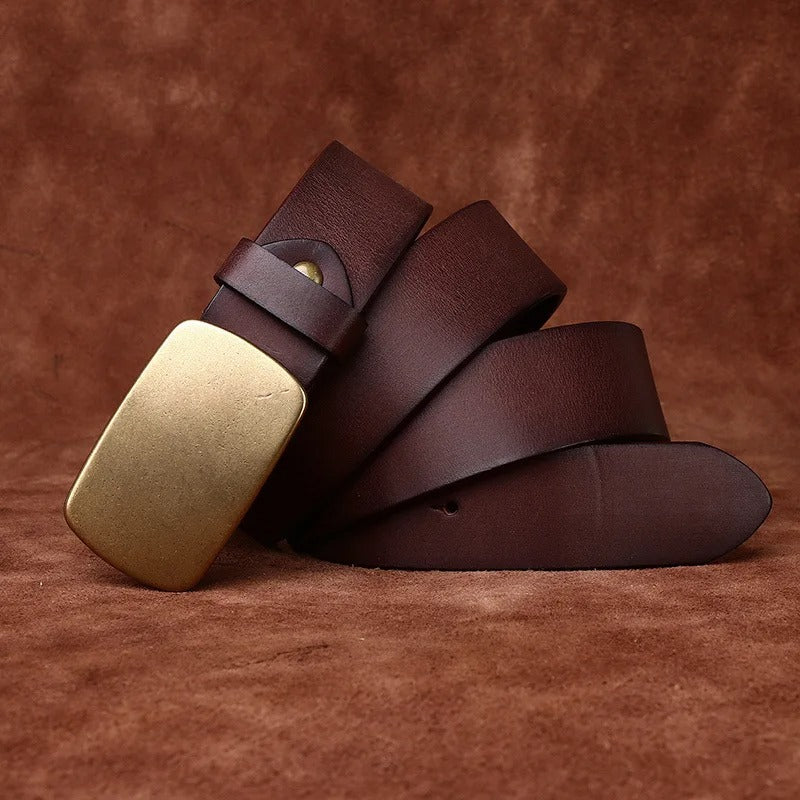 Genuine leather belt with brass pin buckle, view 8 - MRSLM