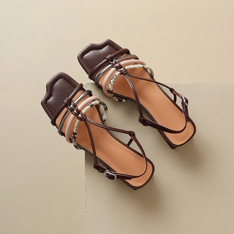 colorful buckle strap chunky heel sandals, view 11 - MRSLM