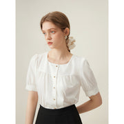 white square collar puff sleeve shirt, view 3 - MRSLM