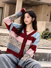 striped knitted cardigan for women, view 3 - MRSLM