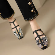 strappy leather low heel sandals, view 5 - MRSLM