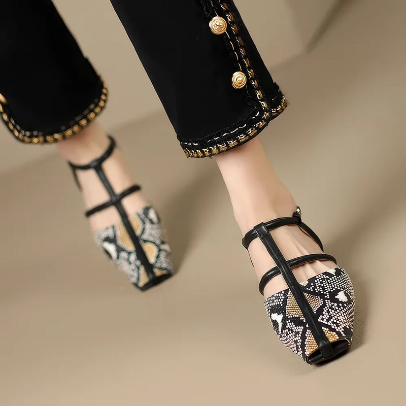 strappy leather low heel sandals, view 5 - MRSLM
