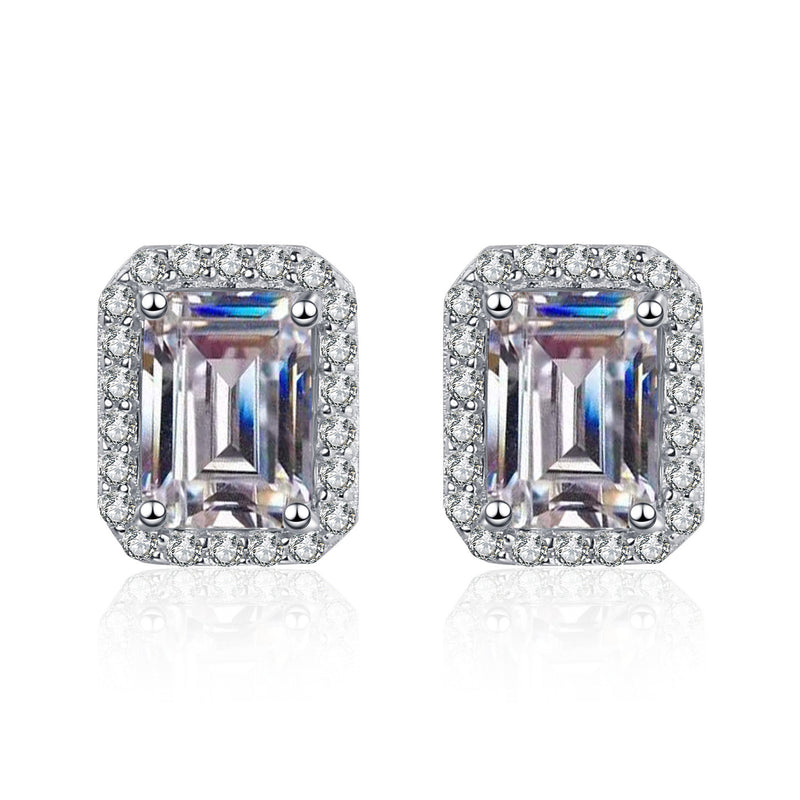 rectangular moissanite silver stud earrings, view 6 - MRSLM