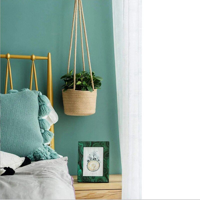 jute macrame hanging planter, view 5 - MRSLM
