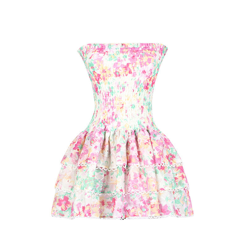 floral tube top ruffled beach dress, view 10 - MRSLM