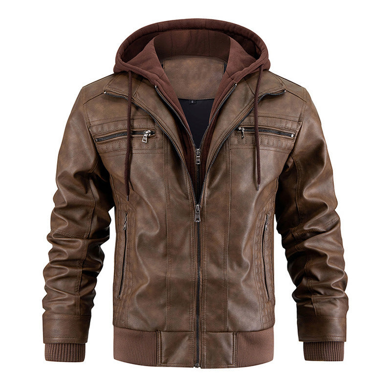 hooded pu leather jacket men, view 5 - MRSLM