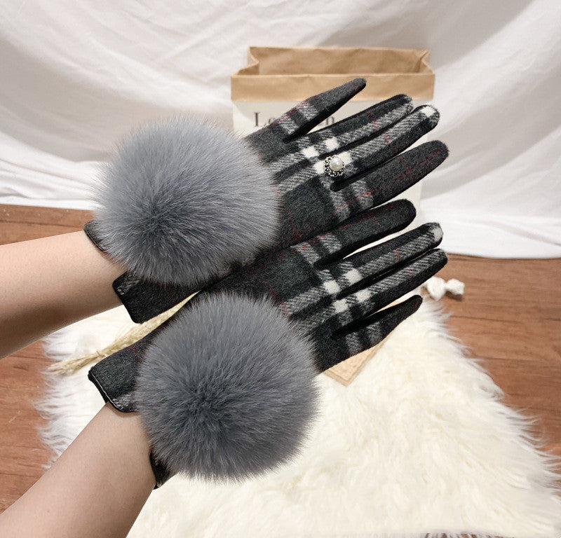 women's plaid wool cashmere gloves, view 5 - MRSLM