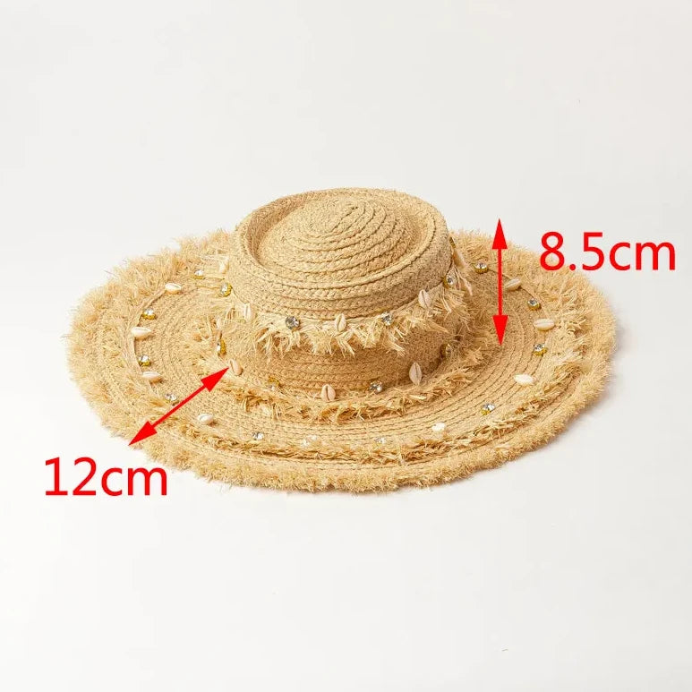 raffia sun hat with shell accents, view 9 - MRSLM