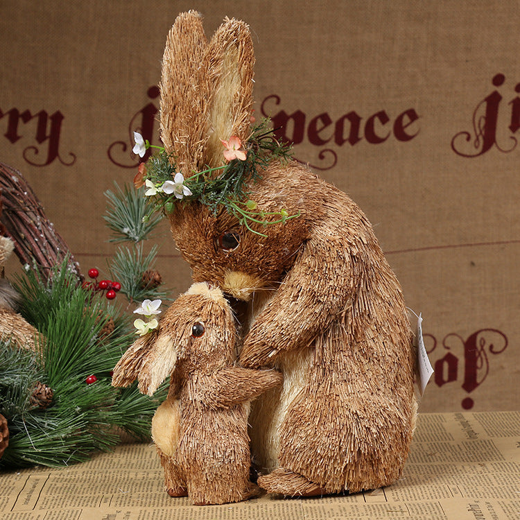 Mother and child rabbit grass woven decor - MRSLM