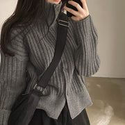 women's high neck ribbed cardigan sweater - MRSLM
