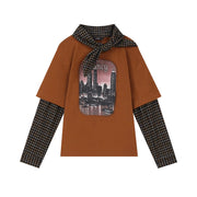 Graphic spliced long sleeve T-shirt, view 2 - MRSLM