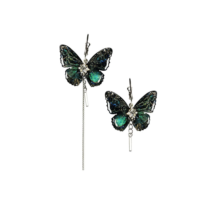 Asymmetric Abstract Big Butterfly Tassel Earrings