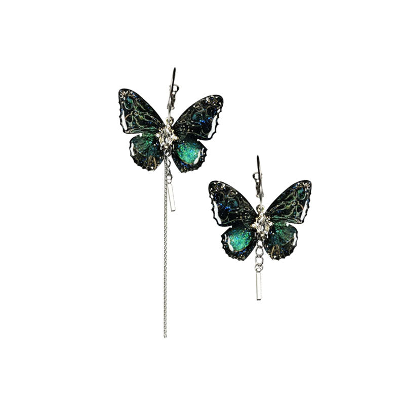 asymmetric butterfly tassel earrings, view 5 - MRSLM