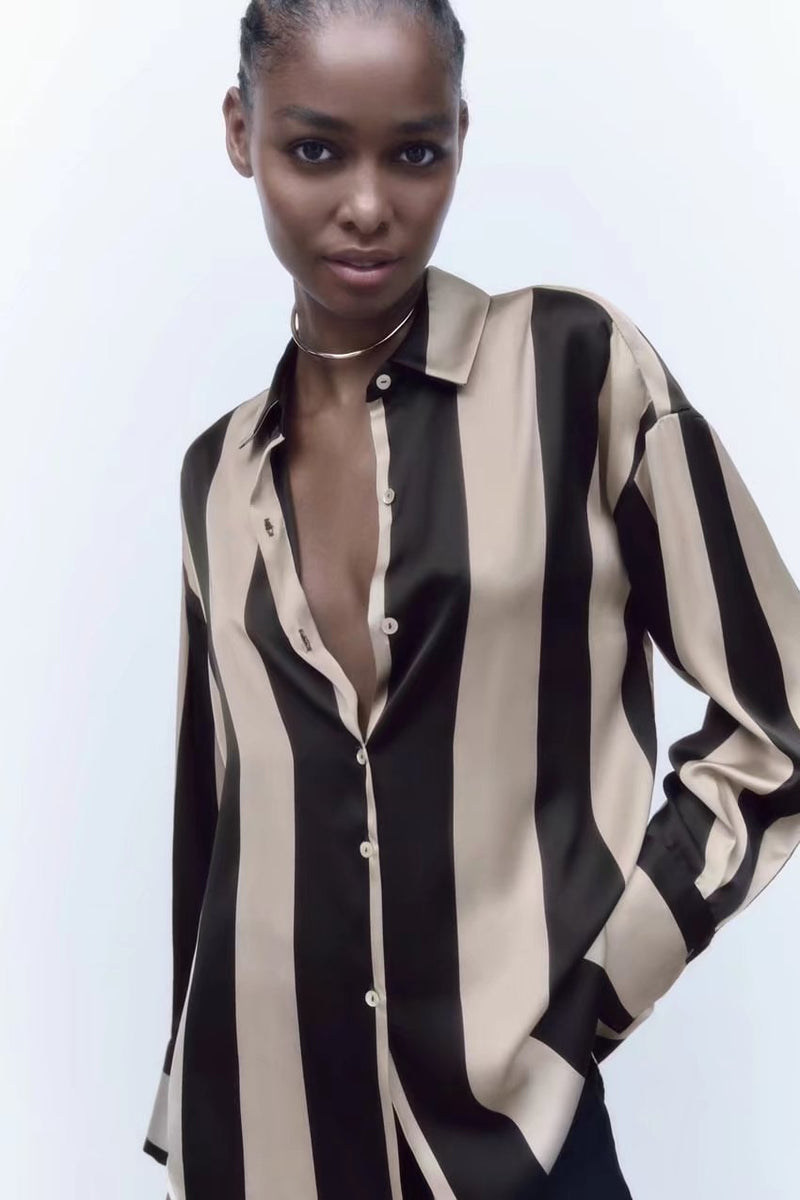 women's satin texture loose shirt, view 2 - MRSLM