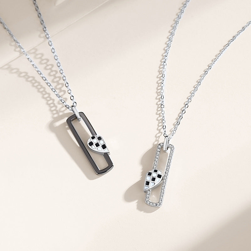 black and white check clavicle chain, view 3 - MRSLM