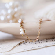 gold-plated silver star pearl chain stud earring, view 3 - MRSLM