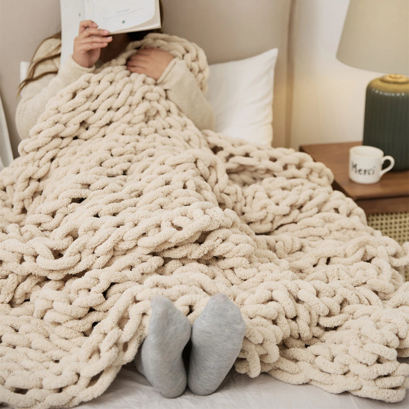 chenille chunky knit blanket throw, view 5 - MRSLM