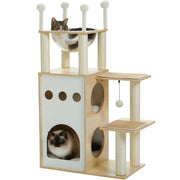 modern wooden cat tree tower with 2-floor condo, view 2 - MRSLM