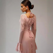 Square collar bell sleeve dress, view 4 - MRSLM