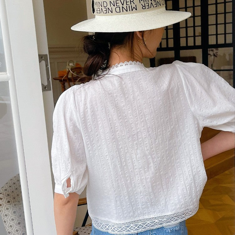 women's french white cotton shirt, view 6 - MRSLM