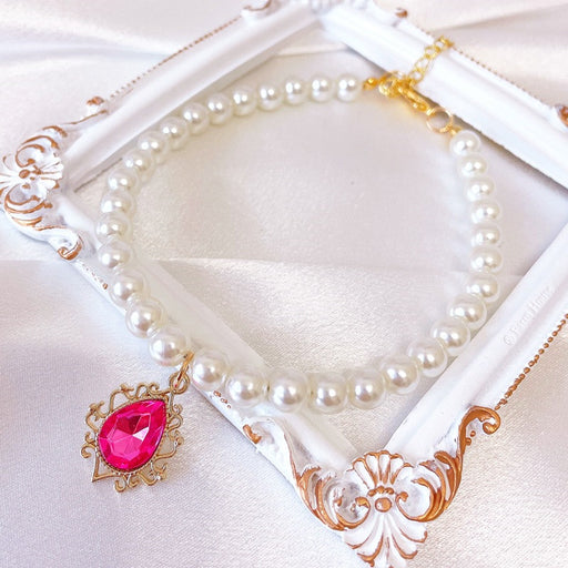 pearl pet collar with rhinestone charm - MRSLM