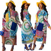 printed lapel shirt dress, view 2 - MRSLM