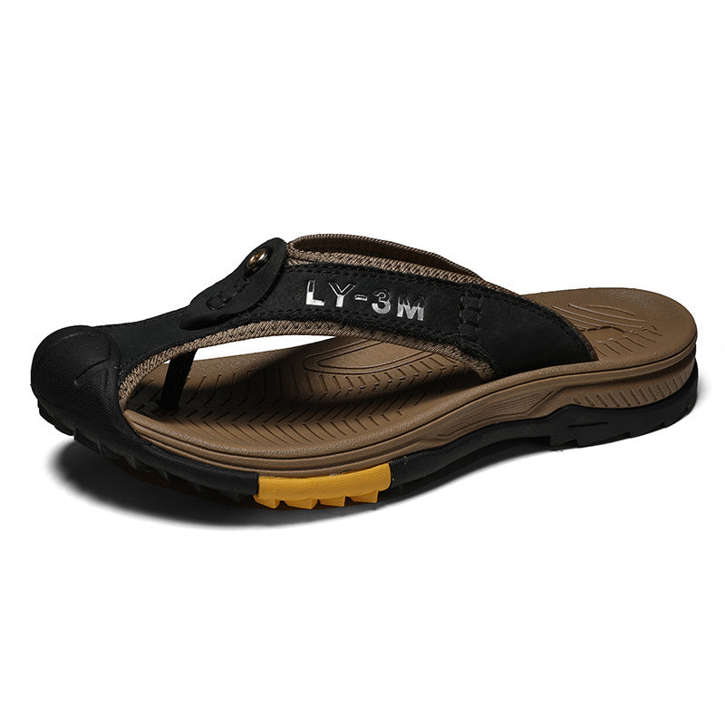 men's casual leather flip flops, view 3 - MRSLM