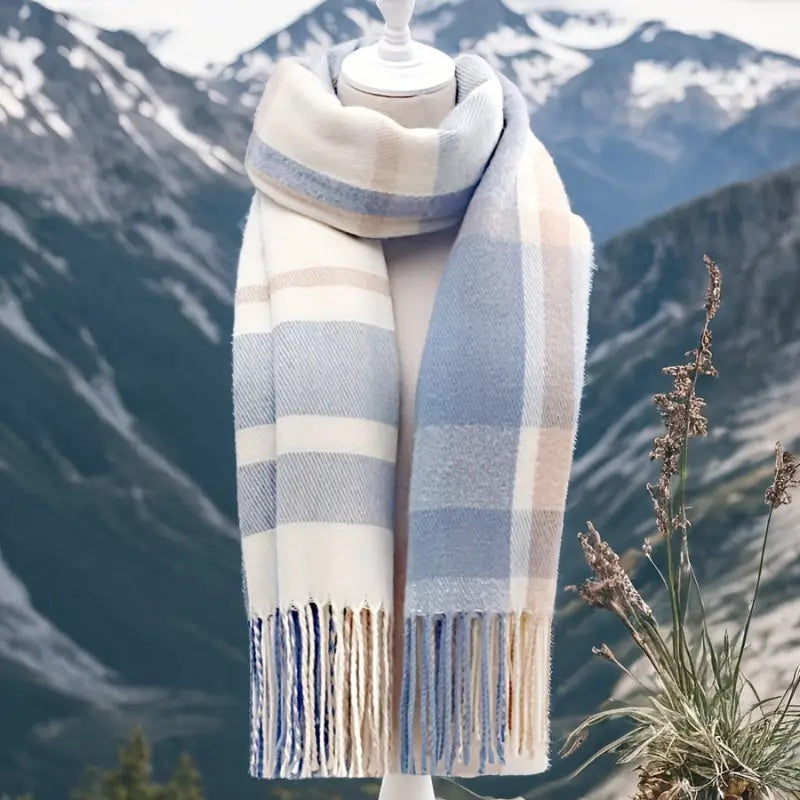 Thick Plaid Tassel Winter Scarf, 71 x 28 in