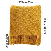 mustard yellow knitted throw blanket, view 5 - MRSLM