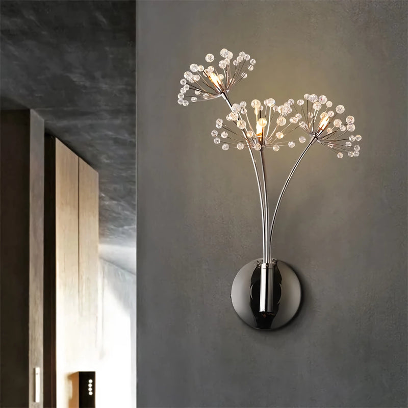 modern crystal dandelion flower wall lamp, view 3 - MRSLM