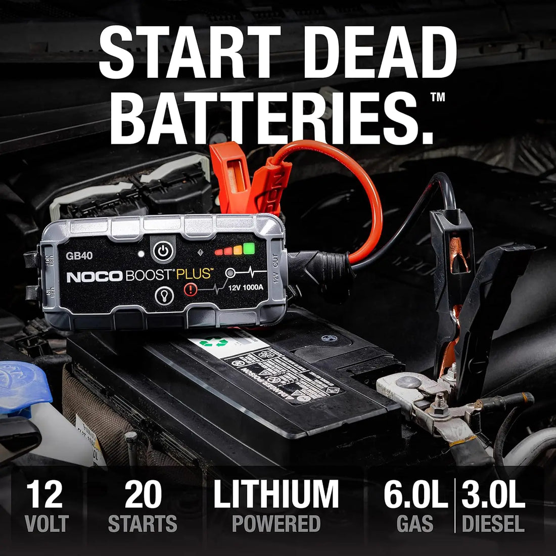 1000A Car Battery Jump Starter, 12V Battery Pack, Portable Charger