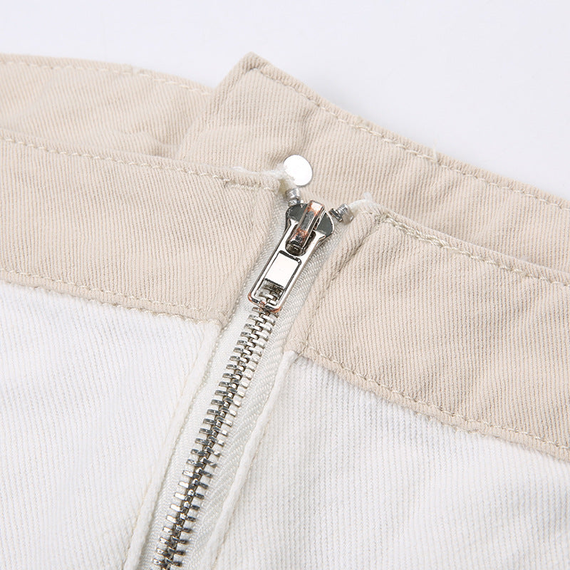 khaki denim tube top with contrast buttons, view 9 - MRSLM