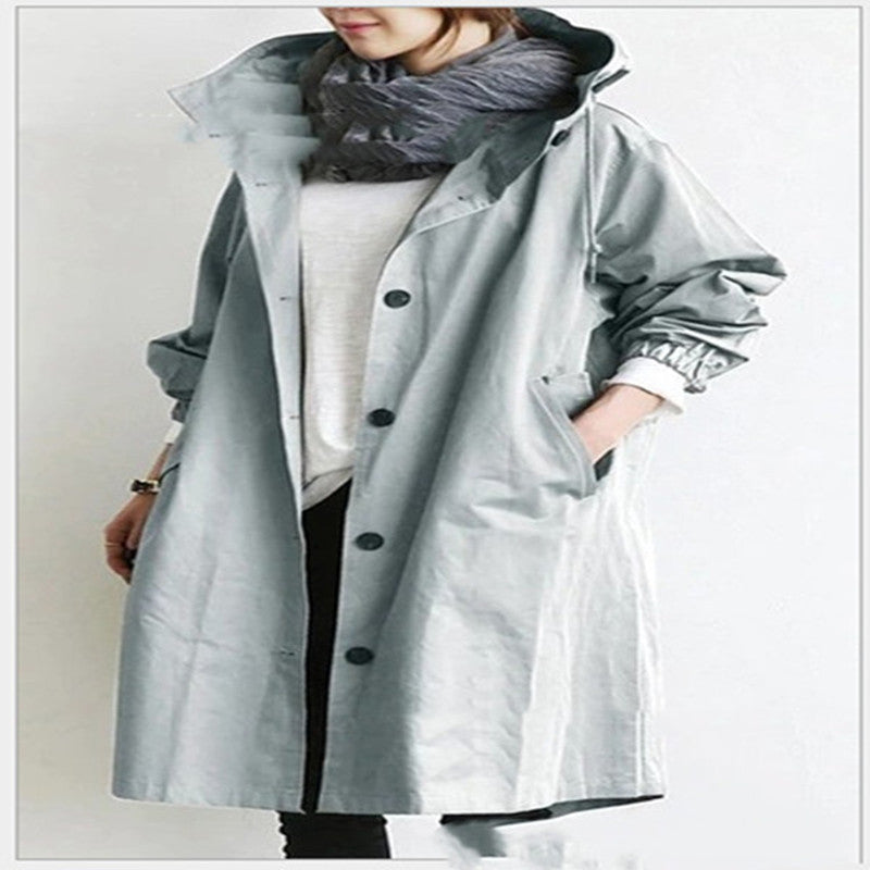 women's hooded windbreaker jacket with button pockets, view 13 - MRSLM