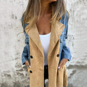 suit collar denim stitching mid-length coat, view 7 - MRSLM