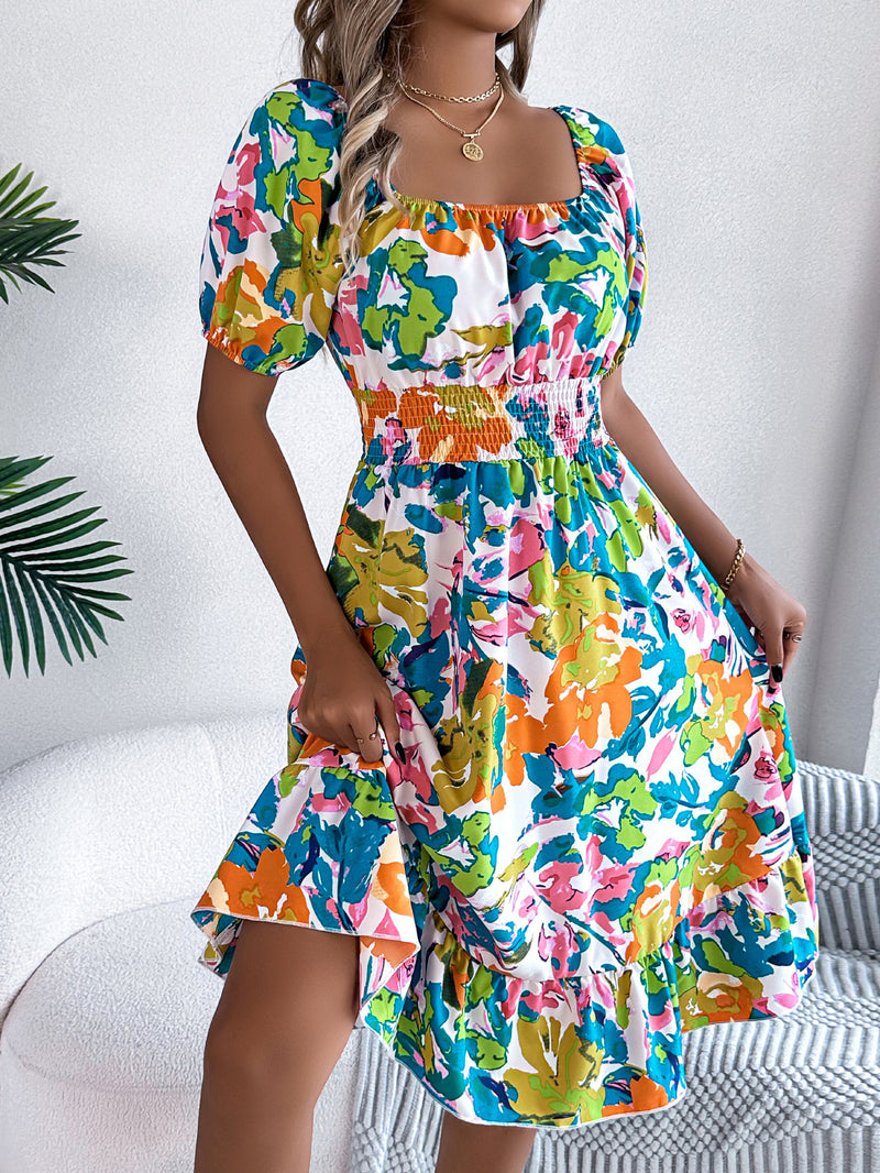 Square collar ruffle A-line dress, view 7 - MRSLM