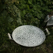 round metal antique serving tray, view 4 - MRSLM