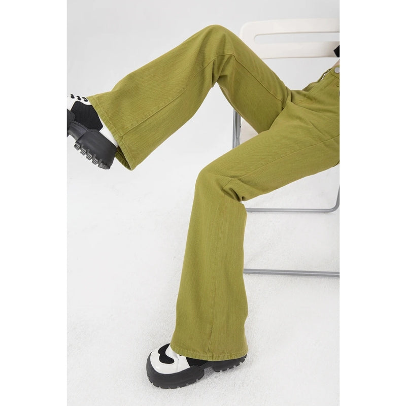 green high waist wide-leg denim pants, view 9 - MRSLM