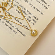 shell and imitation pearl pendant necklace, view 6 - MRSLM