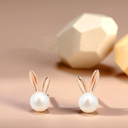 s925 silver rabbit pearl stud earrings - MRSLM