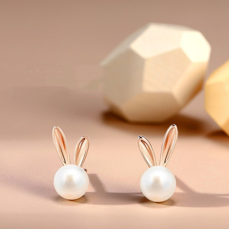 s925 silver rabbit pearl stud earrings - MRSLM