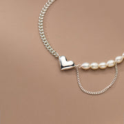 silver heart pearl chain bracelet, view 5 - MRSLM
