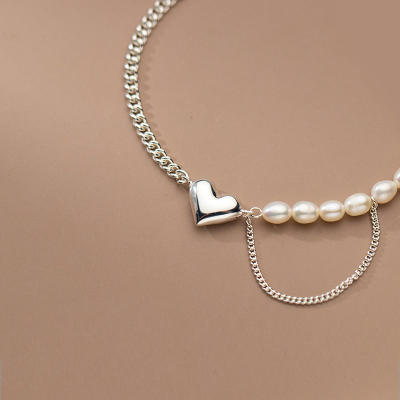 silver heart pearl chain bracelet, view 5 - MRSLM