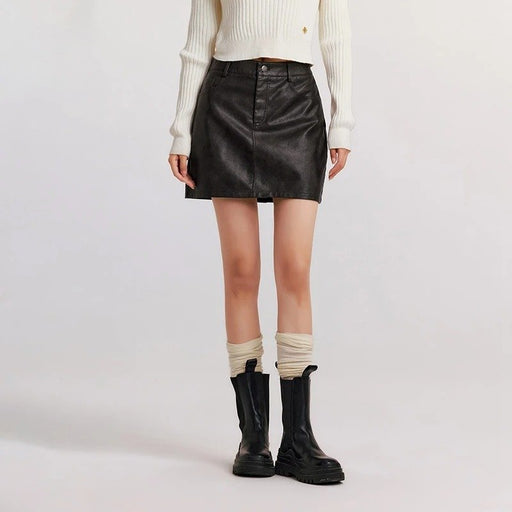 high waist pu leather mini skirt, view 2 - MRSLM