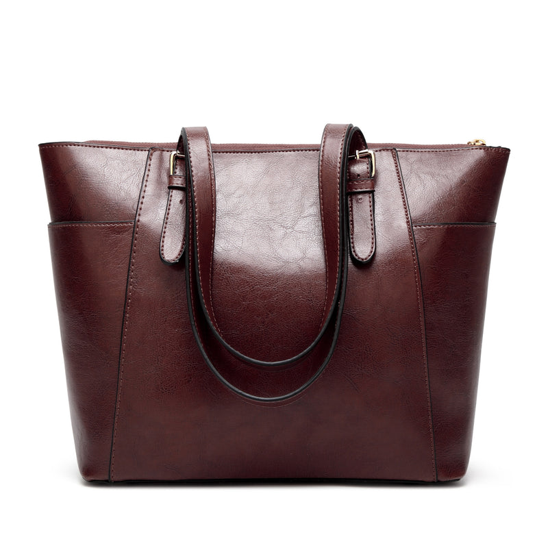 Women's large vintage PU leather tote bag, view 3 - MRSLM